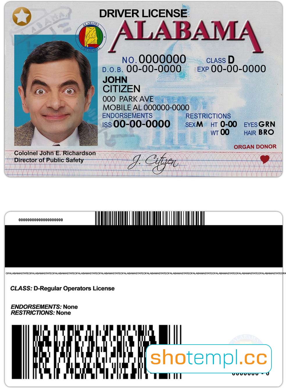 Alabama Driver License PSD Template V1